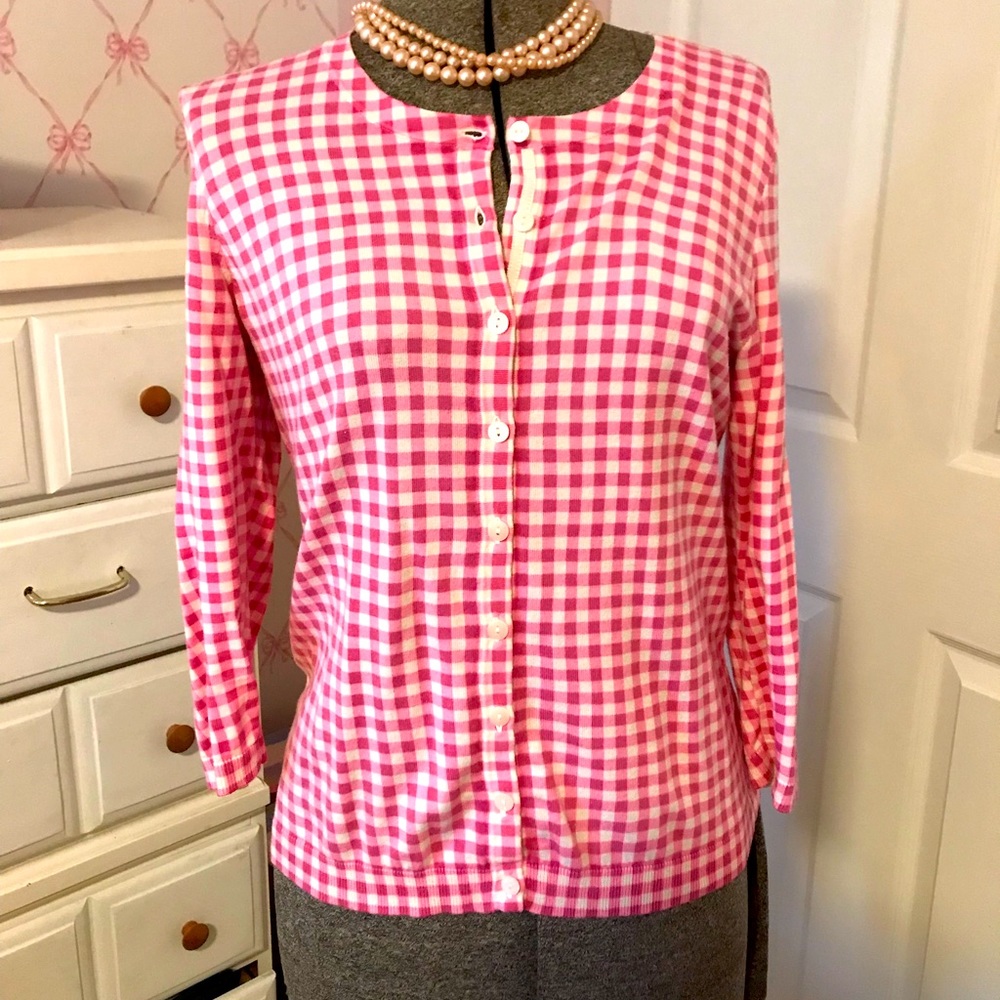 Talbots super cute checked pink cardy
